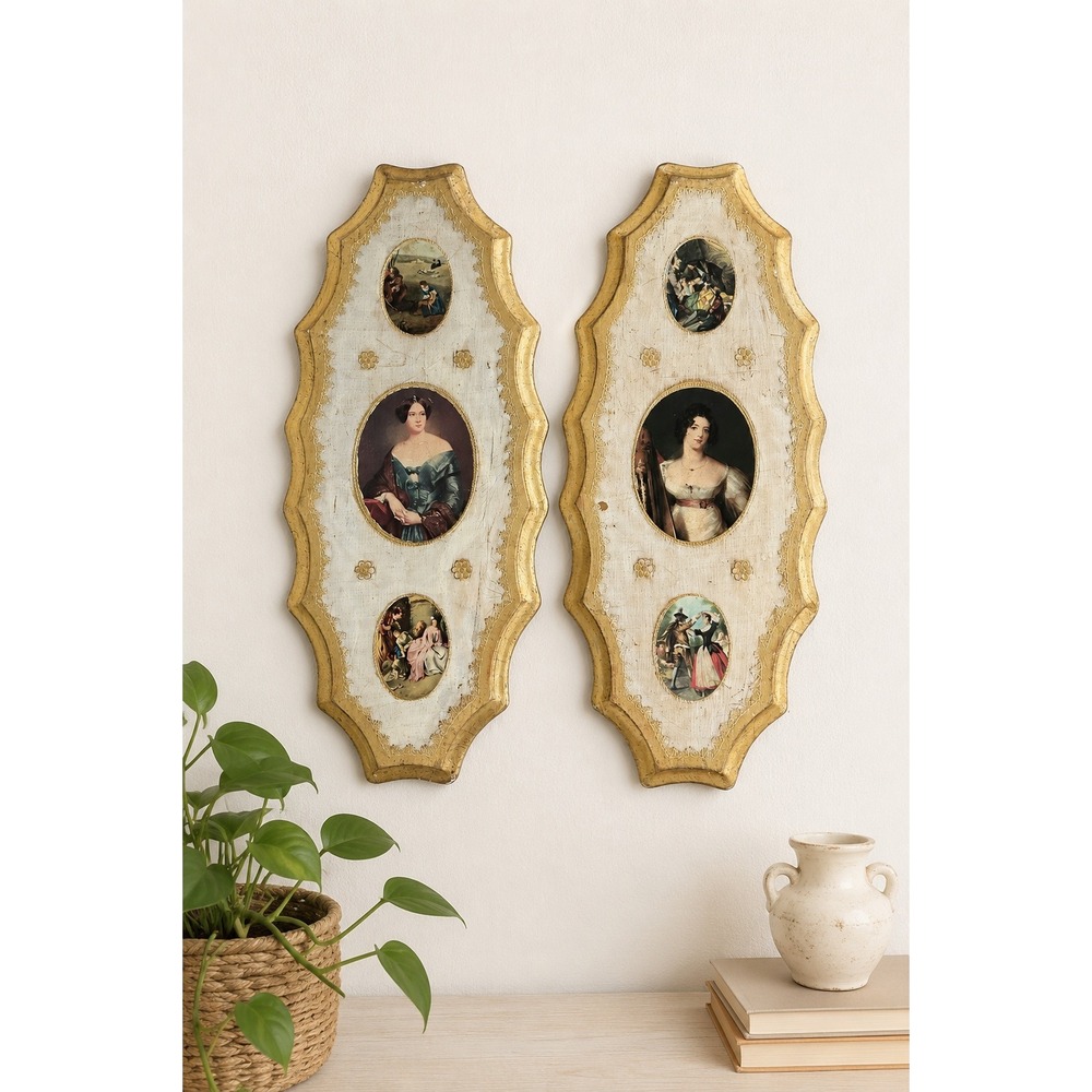 Vintage Italian Florentine Wood‎ Wall Plaques Gold Gilded Hollywood Regency Set